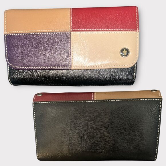 Divinity Organizer Wallet Multicolor Leather Bi-fold Framed KIss Lock Clutch - Picture 4 of 9